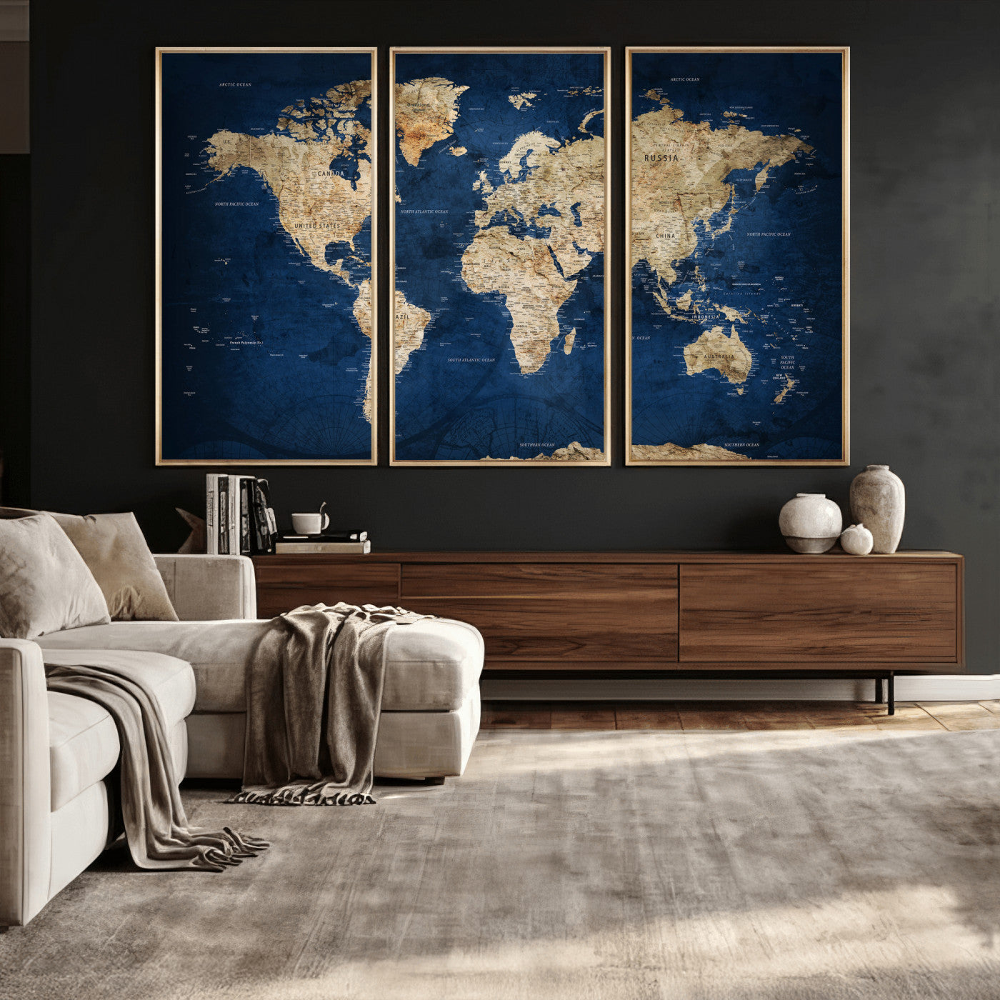 57503519-MGV-CV-36X24 - World Map Wall Art Canvas Print, Modern Decorative Framed Map Artwork Prints for Living Room, Office, Bedroom Wall Decor