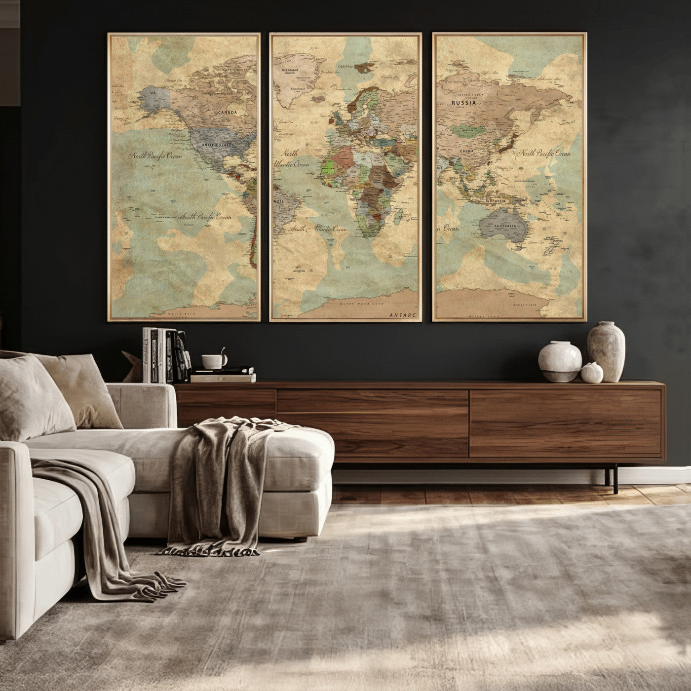 72396478-MGV-CV-36X24 - World Map Wall Art Canvas Print, Modern Decorative Framed Map Artwork Prints for Living Room, Office, Bedroom Wall Decor