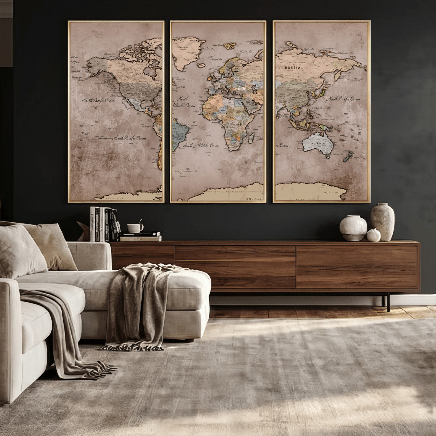91471273-MGV-CV-36X24 - World Map Wall Art Canvas Print, Modern Decorative Framed Map Artwork Prints for Living Room, Office, Bedroom Wall Decor