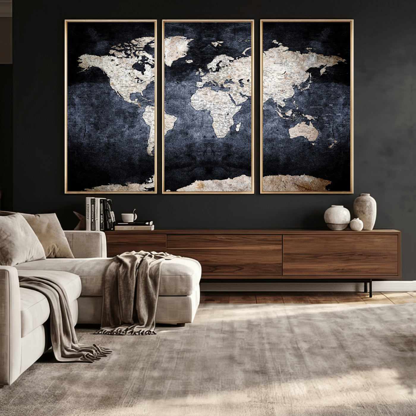 41193404-MGV-CV-36X24 - World Map Wall Art Canvas Print, Modern Decorative Framed Map Artwork Prints for Living Room, Office, Bedroom Wall Decor