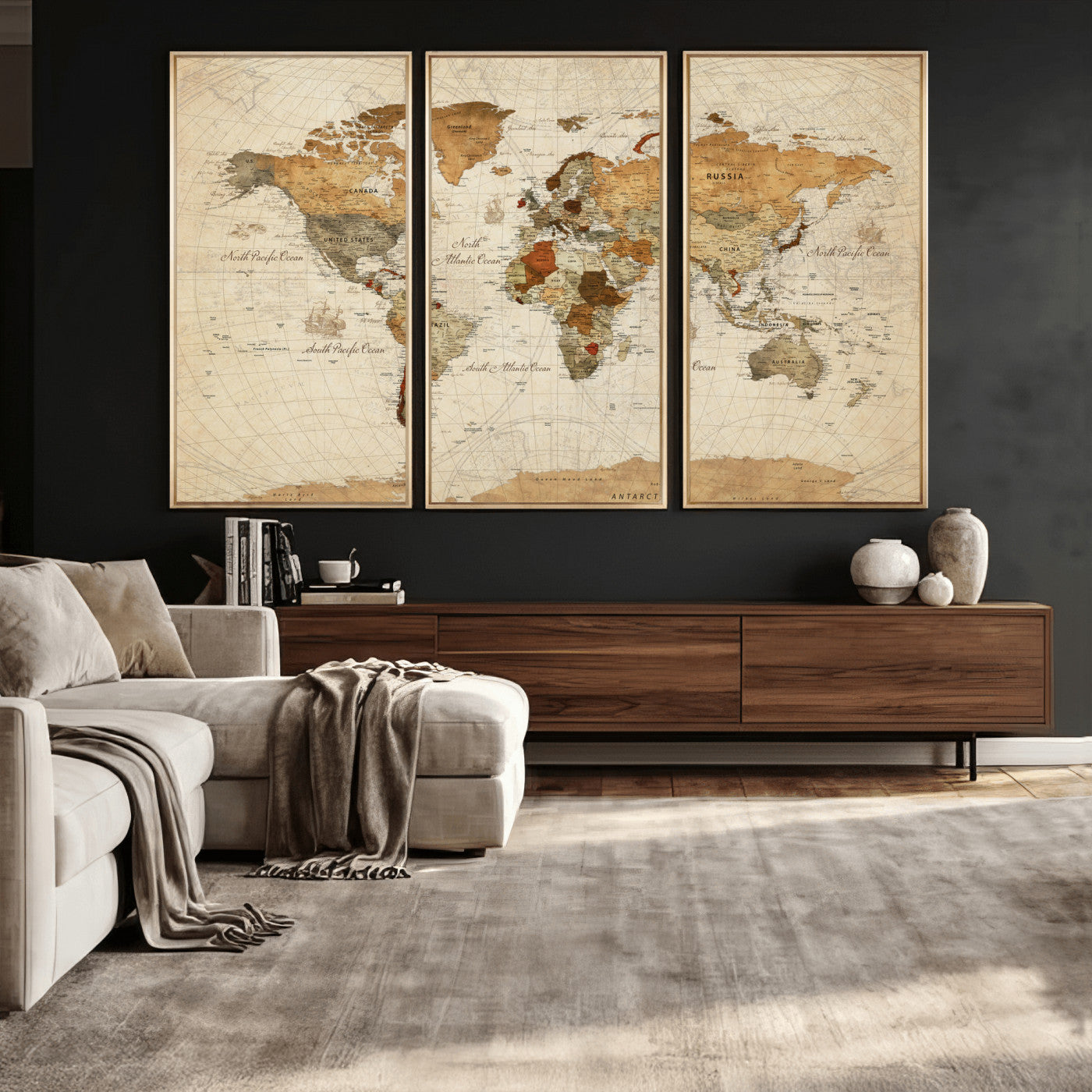 29684537-MGV-CV-36X24 - World Map Wall Art Canvas Print, Modern Decorative Framed Map Artwork Prints for Living Room, Office, Bedroom Wall Decor