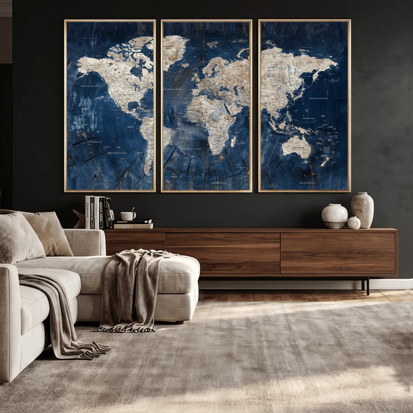 56126010-MGV-CV-36X24 - World Map Wall Art Canvas Print, Modern Decorative Framed Map Artwork Prints for Living Room, Office, Bedroom Wall Decor