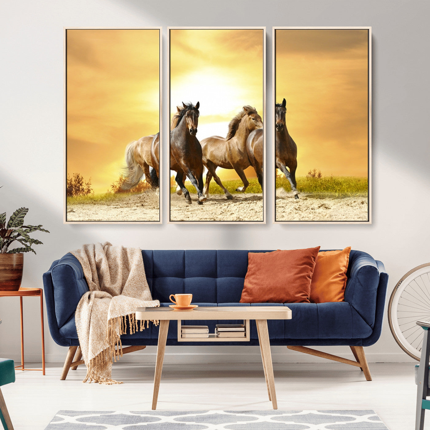 44763-MGV-CV-36X24-Wild Horses Wall Art Canvas Print – Framed Galloping Herd Animal Artwork for Home, Office, Living Room, Guest Room