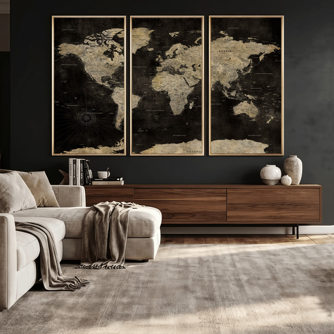 60653880-MGV-CV-36X24 - World Map Wall Art Canvas Print, Modern Decorative Framed Map Artwork Prints for Living Room, Office, Bedroom Wall Decor