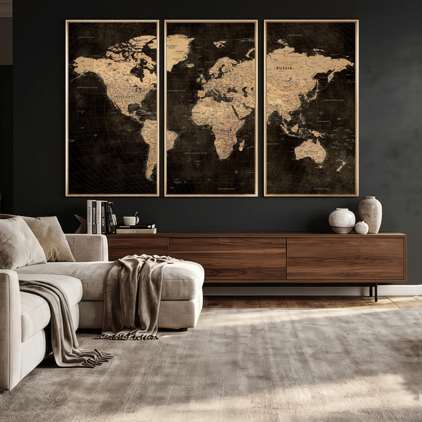 15118265-MGV-CV-36X24 - World Map Wall Art Canvas Print, Modern Decorative Framed Map Artwork Prints for Living Room, Office, Bedroom Wall Decor