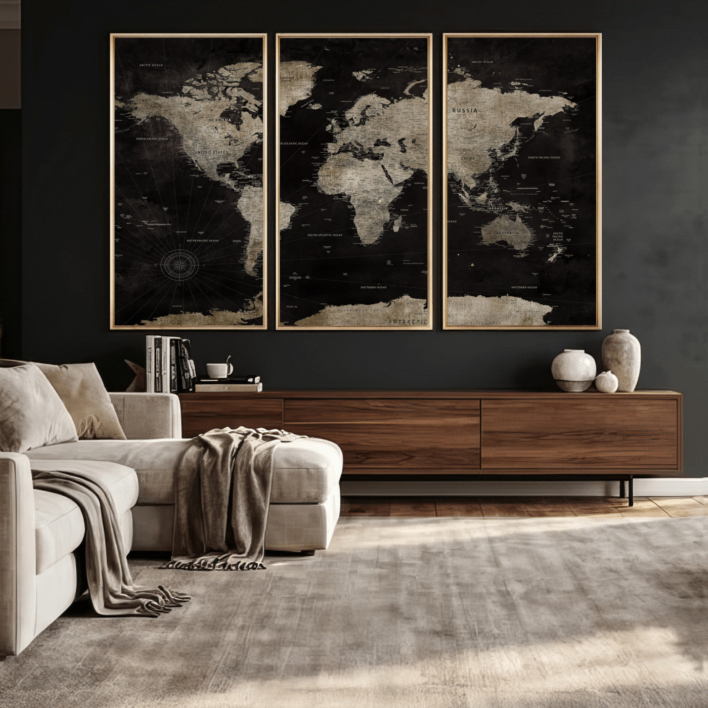 56225956-MGV-CV-36X24 - World Map Wall Art Canvas Print, Modern Decorative Framed Map Artwork Prints for Living Room, Office, Bedroom Wall Decor