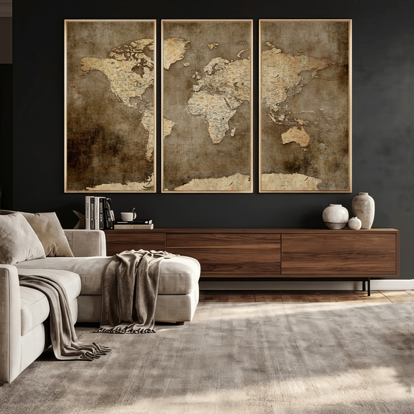 35847542-MGV-CV-36X24 - World Map Wall Art Canvas Print, Modern Decorative Framed Map Artwork Prints for Living Room, Office, Bedroom Wall Decor