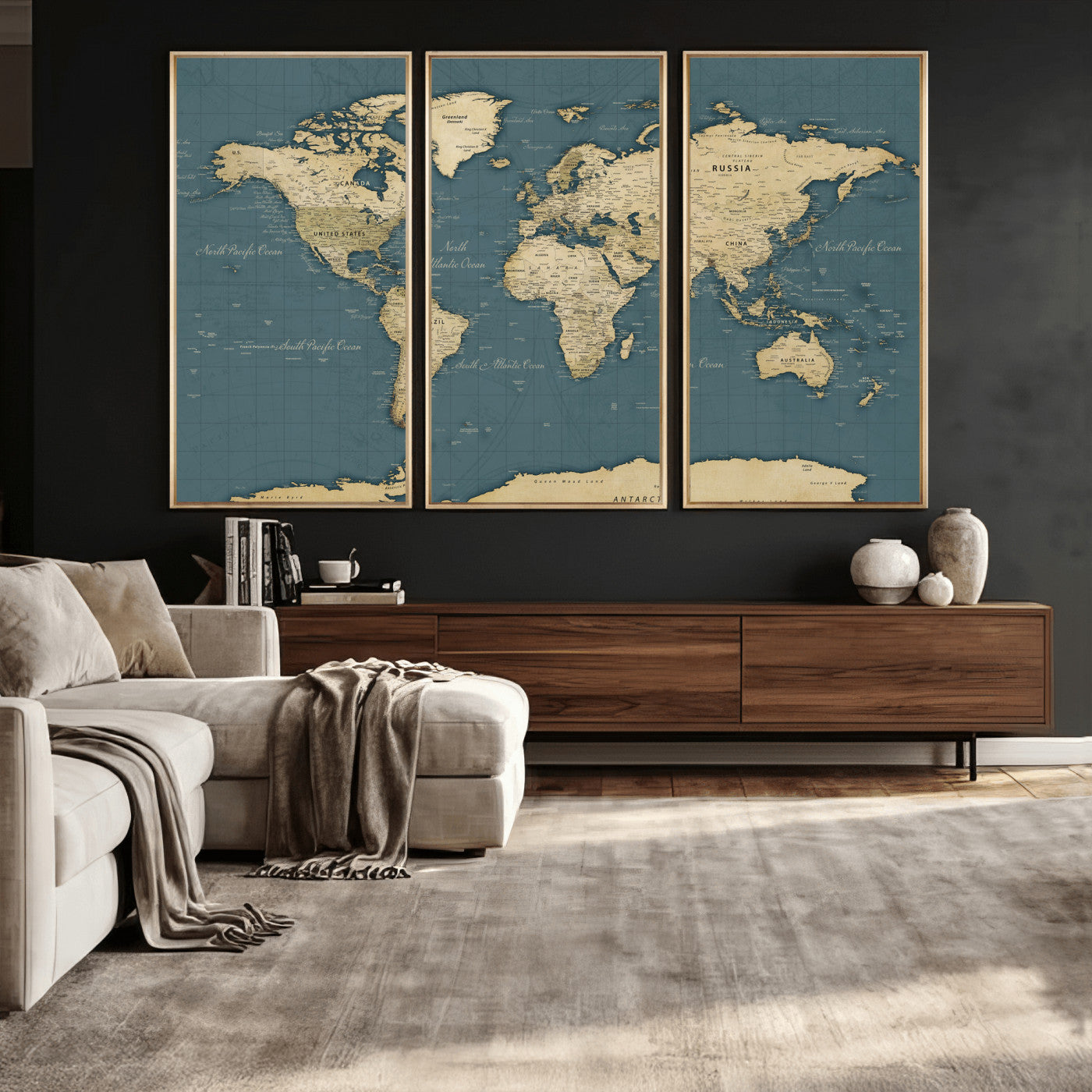 99599383-MGV-CV-36X24 - World Map Wall Art Canvas Print, Modern Decorative Framed Map Artwork Prints for Living Room, Office, Bedroom Wall Decor