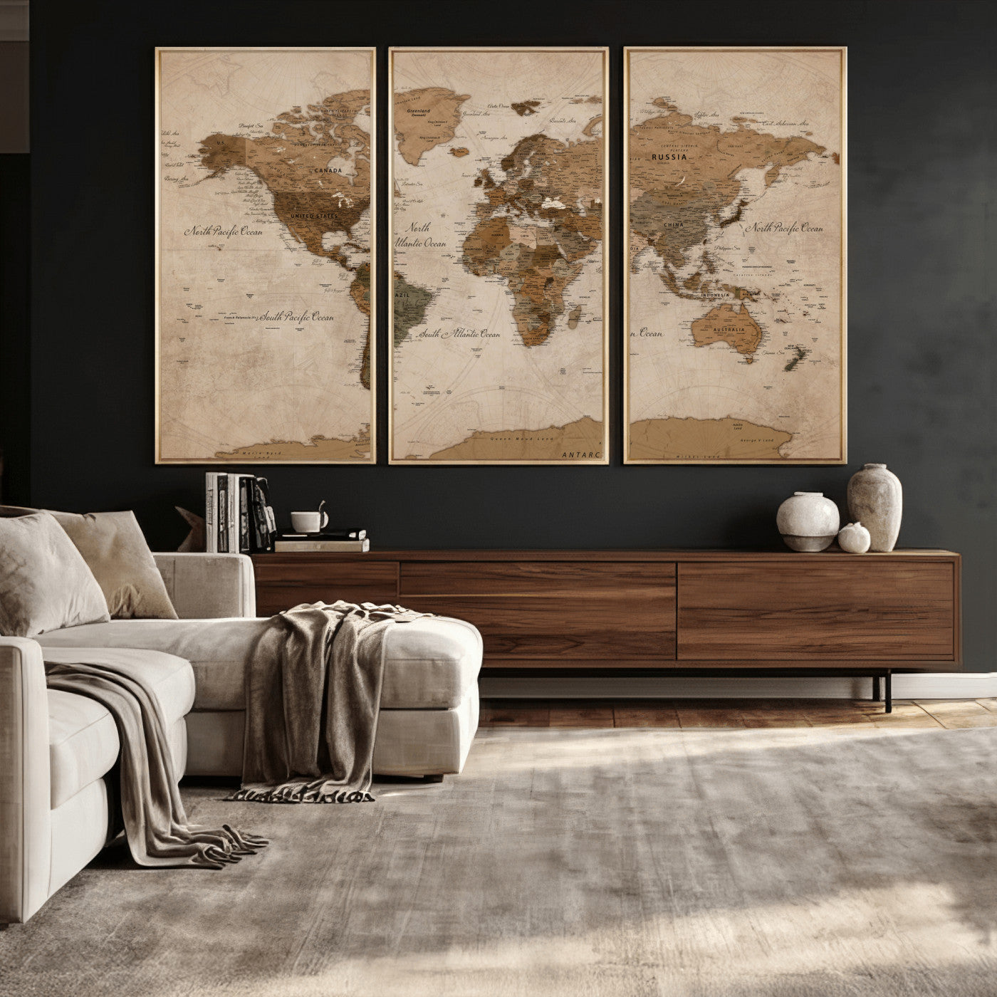 40064188-MGV-CV-36X24 - World Map Wall Art Canvas Print, Modern Decorative Framed Map Artwork Prints for Living Room, Office, Bedroom Wall Decor