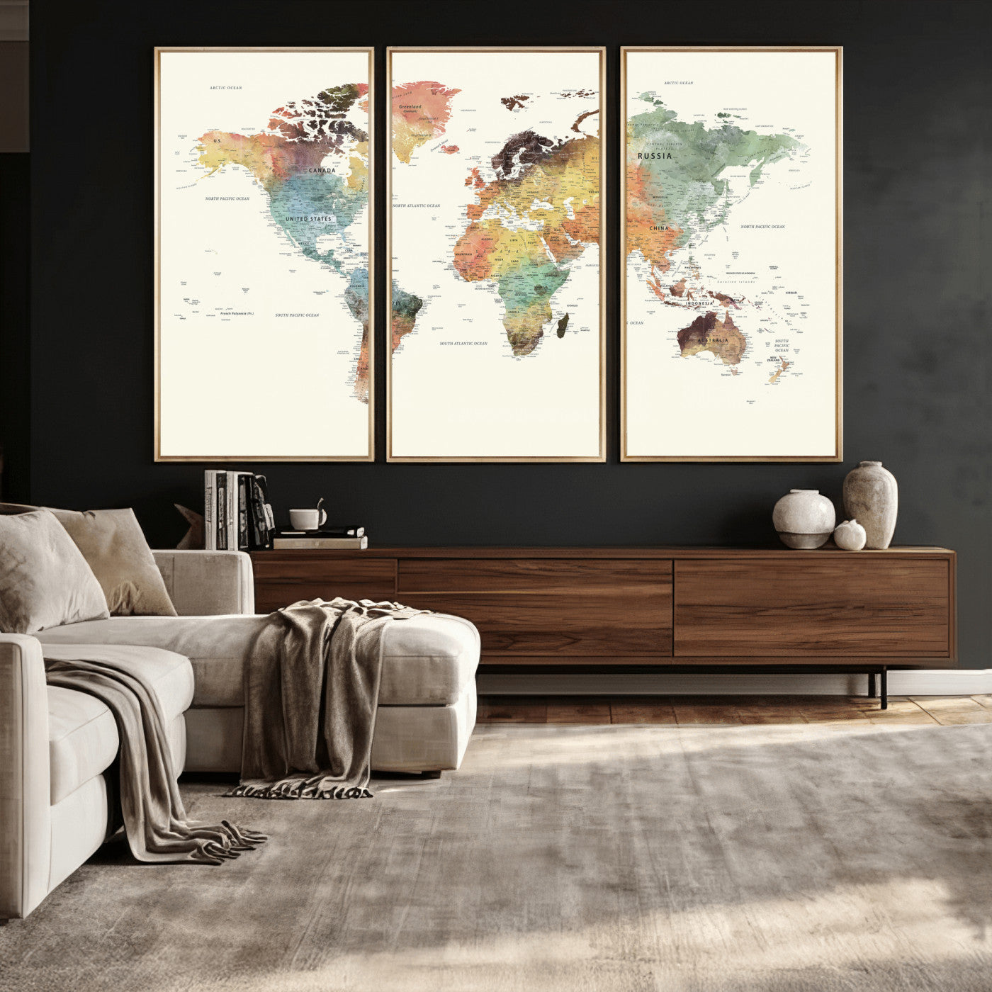 64206059-MGV-CV-36X24 - World Map Wall Art Canvas Print, Modern Decorative Framed Map Artwork Prints for Living Room, Office, Bedroom Wall Decor