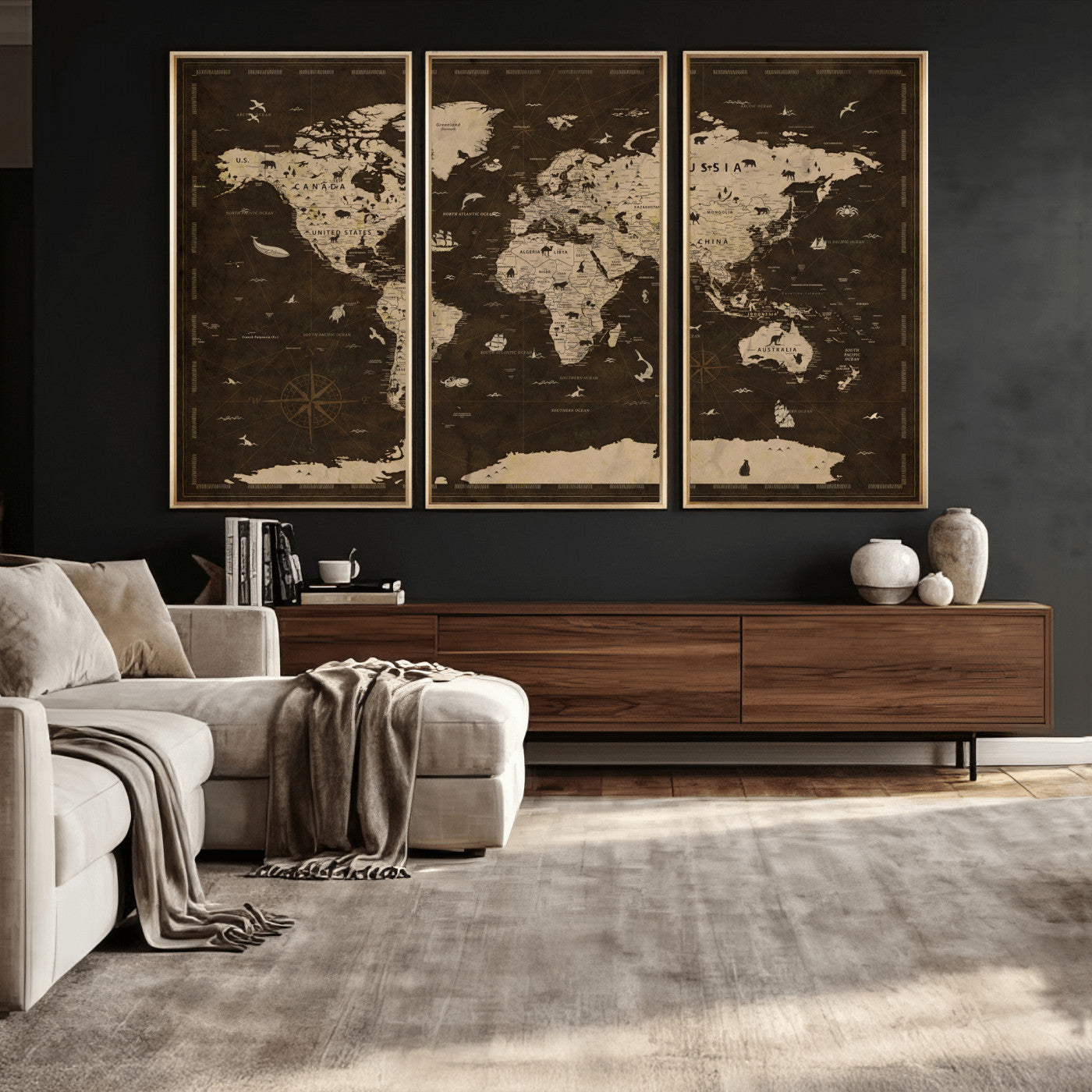 44276398-MGV-CV-36X24 - World Map Wall Art Canvas Print, Modern Decorative Framed Map Artwork Prints for Living Room, Office, Bedroom Wall Decor