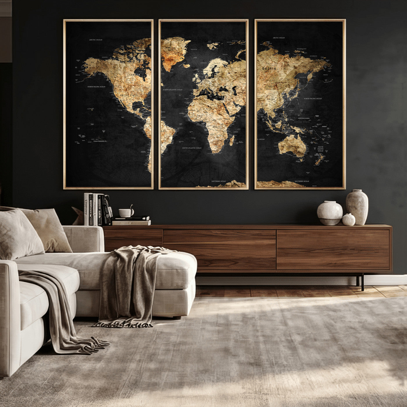 23568589-MGV-CV-36X24 - World Map Wall Art Canvas Print, Modern Decorative Framed Map Artwork Prints for Living Room, Office, Bedroom Wall Decor