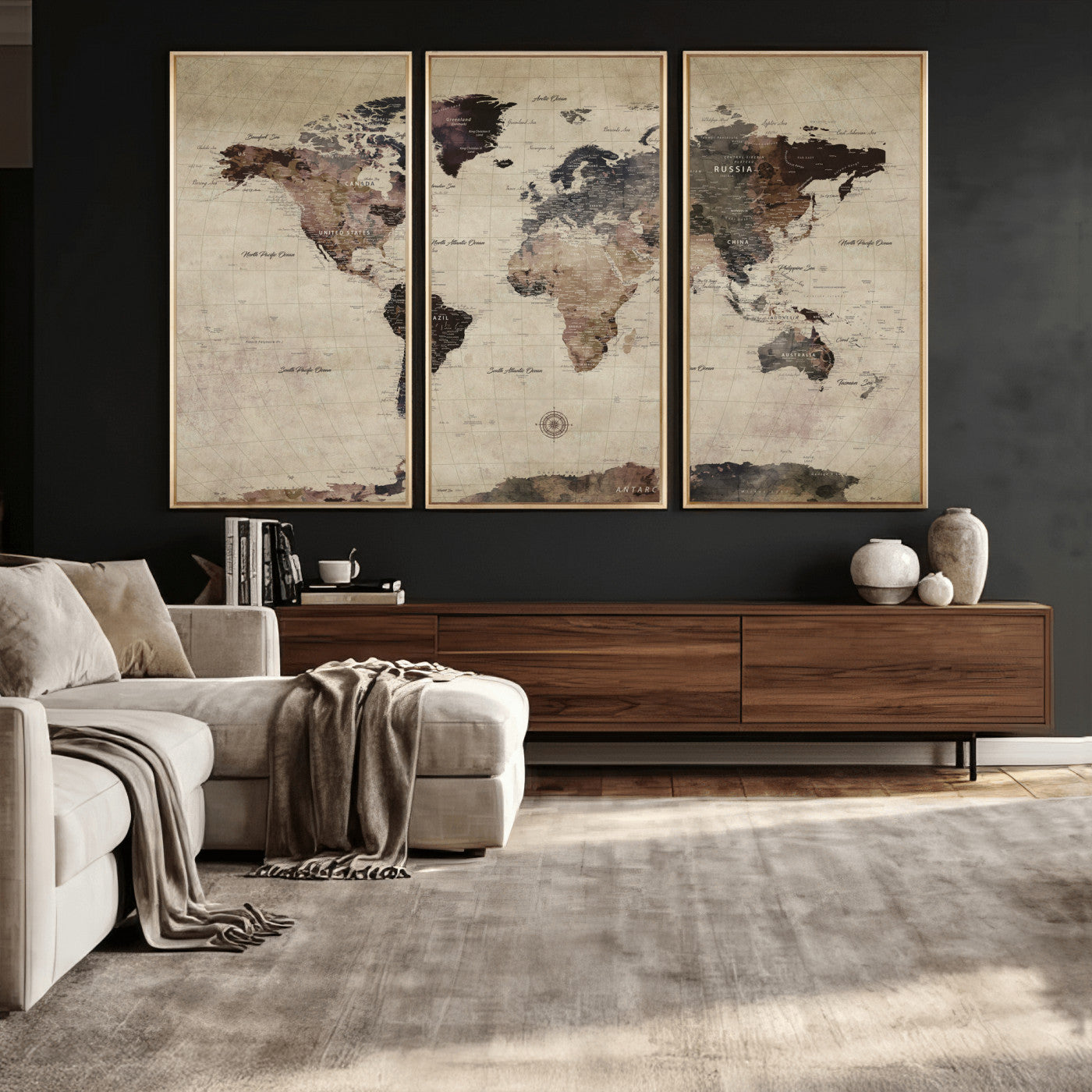 60560672-MGV-CV-36X24 - World Map Wall Art Canvas Print, Modern Decorative Framed Map Artwork Prints for Living Room, Office, Bedroom Wall Decor