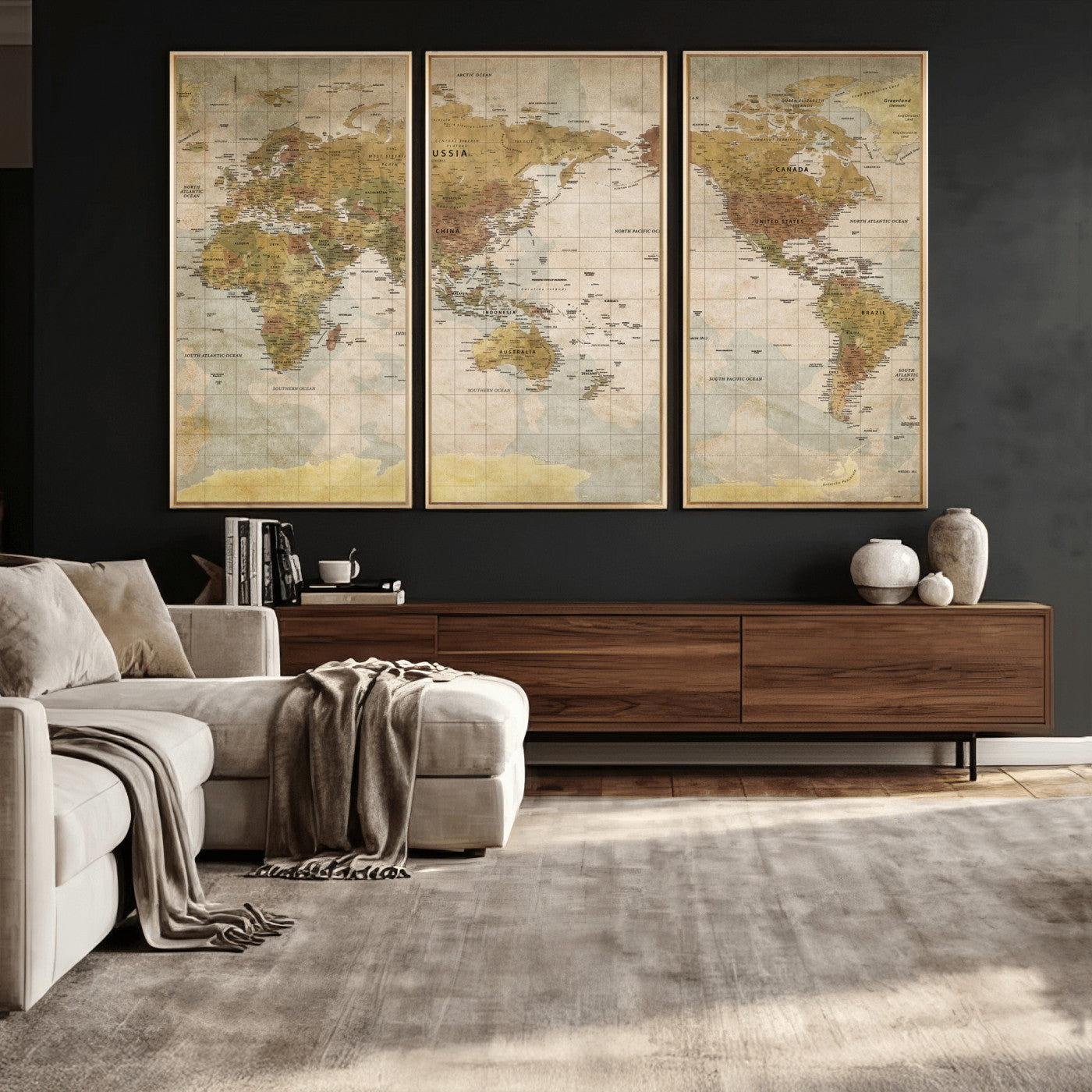 22305205-MGV-CV-36X24 - World Map Wall Art Canvas Print, Modern Decorative Framed Map Artwork Prints for Living Room, Office, Bedroom Wall Decor