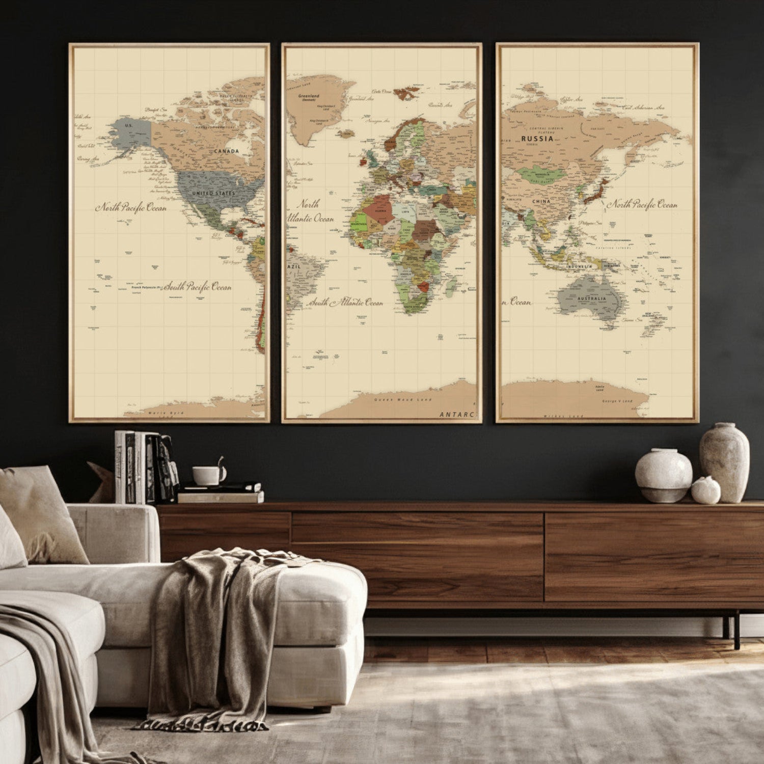 31407854-MGV-CV-36X24 - World Map Wall Art Canvas Print, Modern Decorative Framed Map Artwork Prints for Living Room, Office, Bedroom Wall Decor