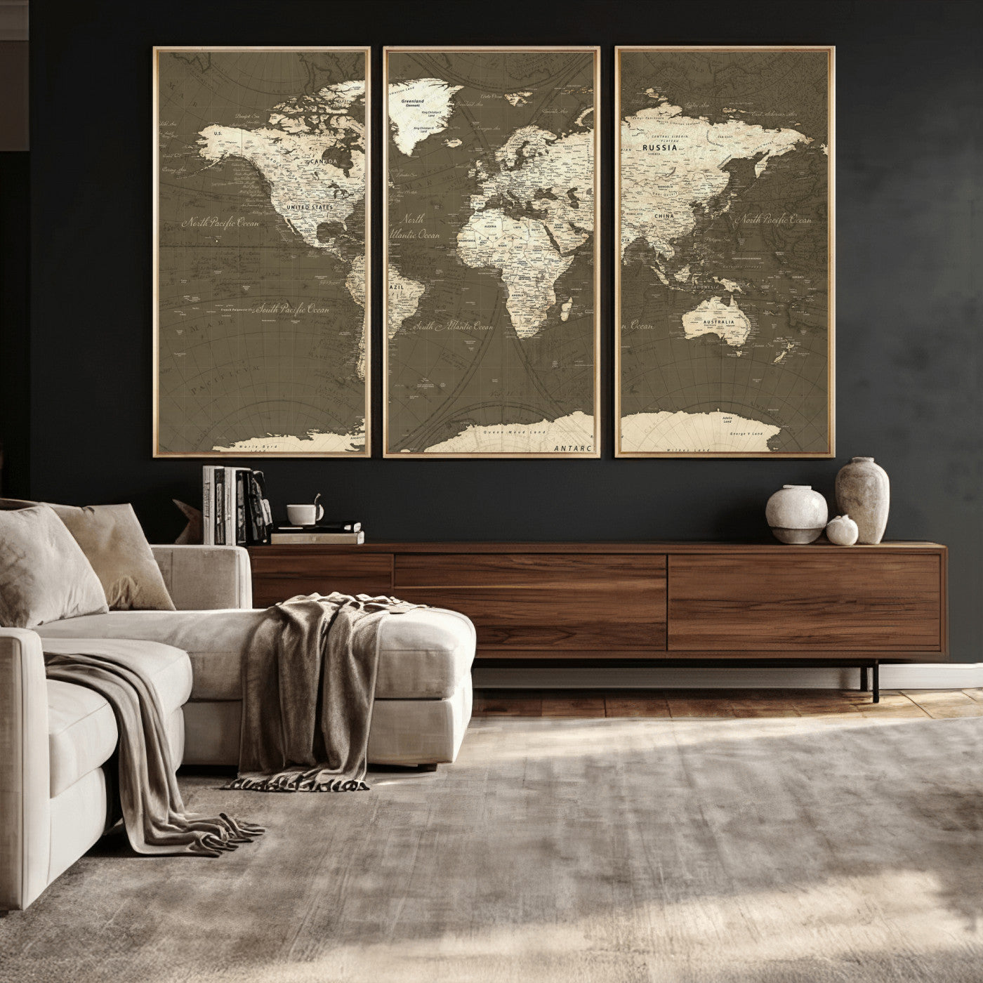 33202610-MGV-CV-36X24 - World Map Wall Art Canvas Print, Modern Decorative Framed Map Artwork Prints for Living Room, Office, Bedroom Wall Decor