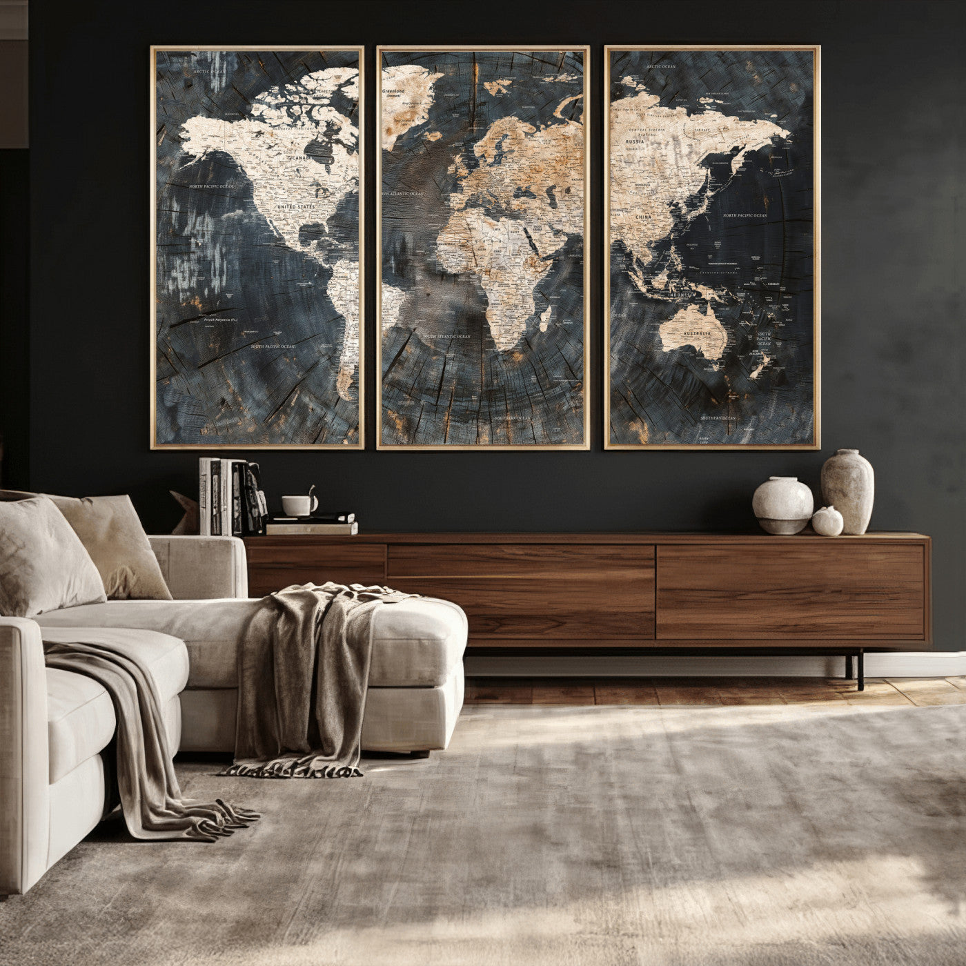 89162112-MGV-CV-36X24 - World Map Wall Art Canvas Print, Modern Decorative Framed Map Artwork Prints for Living Room, Office, Bedroom Wall Decor