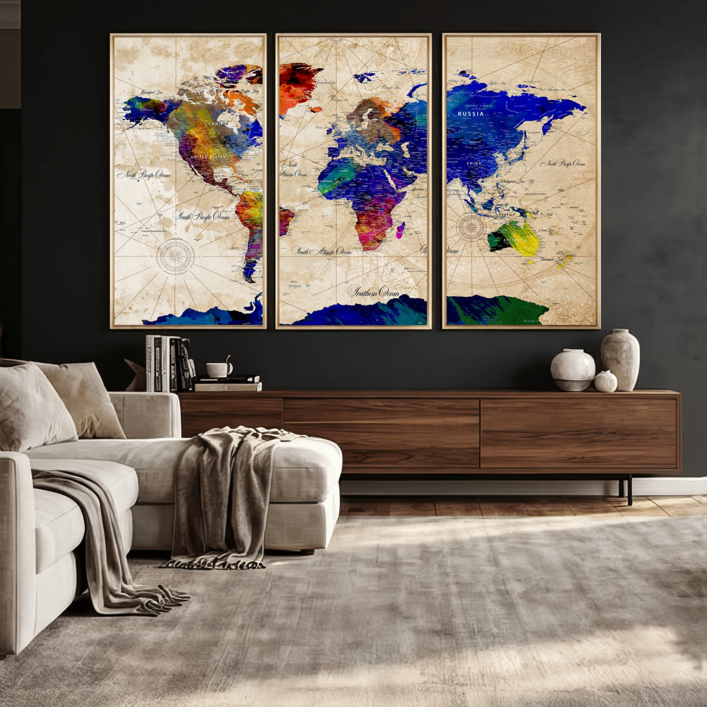 26284075-MGV-CV-36X24 - World Map Wall Art Canvas Print, Modern Decorative Framed Map Artwork Prints for Living Room, Office, Bedroom Wall Decor