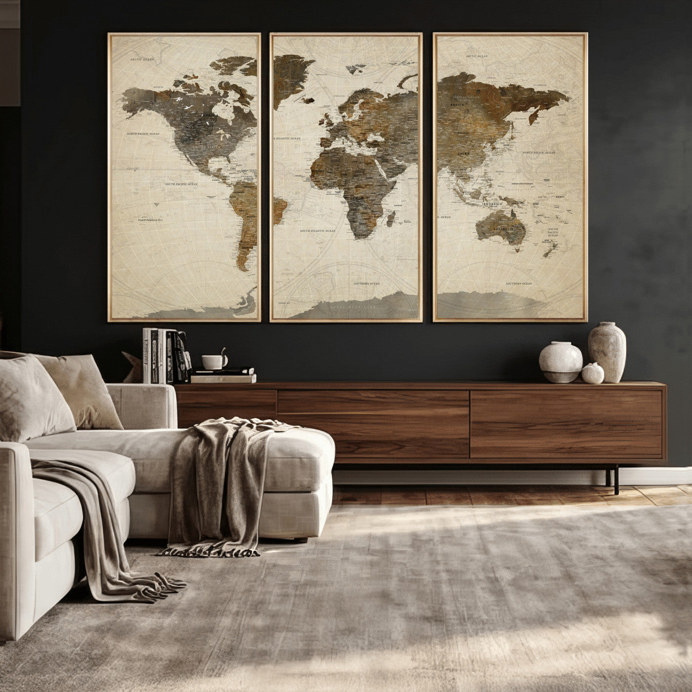 49623468-MGV-CV-36X24 - World Map Wall Art Canvas Print, Modern Decorative Framed Map Artwork Prints for Living Room, Office, Bedroom Wall Decor