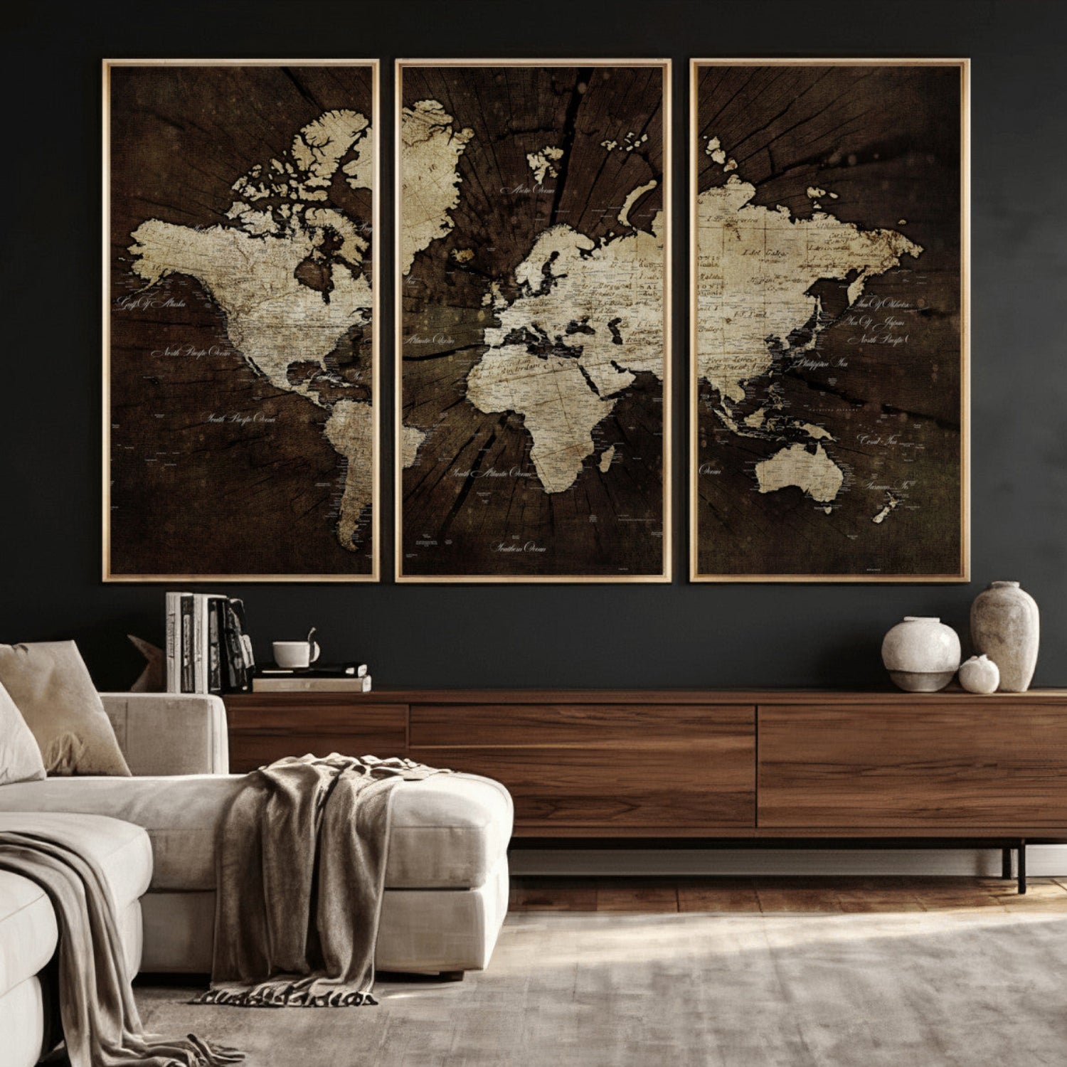 40991509-MGV-CV-36X24 - World Map Wall Art Canvas Print, Modern Decorative Framed Map Artwork Prints for Living Room, Office, Bedroom Wall Decor