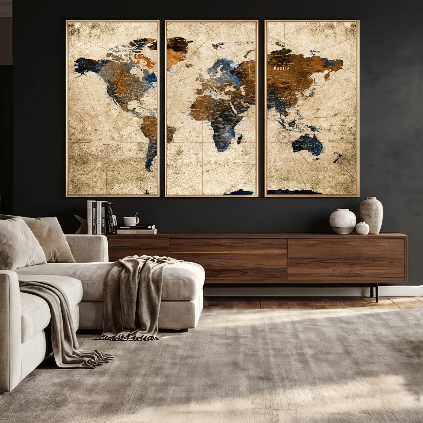 27163414-MGV-CV-36X24 - World Map Wall Art Canvas Print, Modern Decorative Framed Map Artwork Prints for Living Room, Office, Bedroom Wall Decor