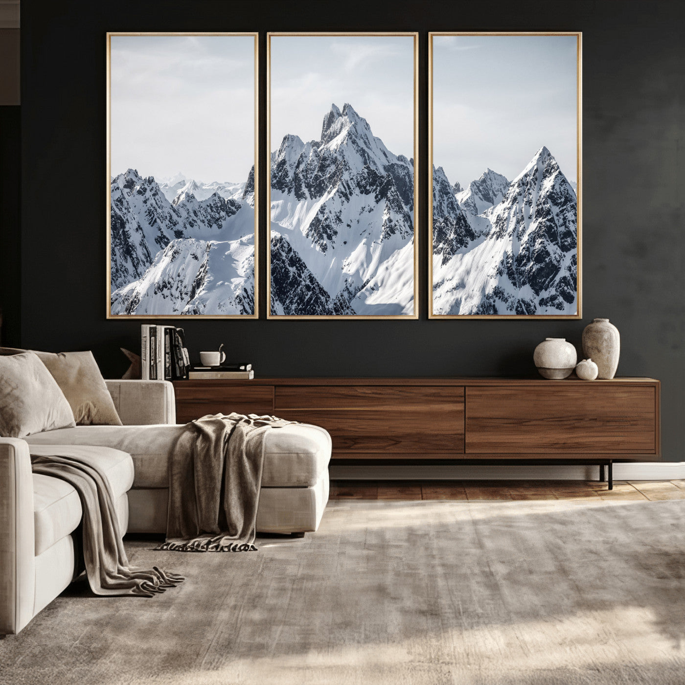 33126265-MGV-CV-36X24 - Snowy Mountain Range Canvas Print, Alpine Peaks Landscape Wall Art, Framed Canvas Ready to Hang