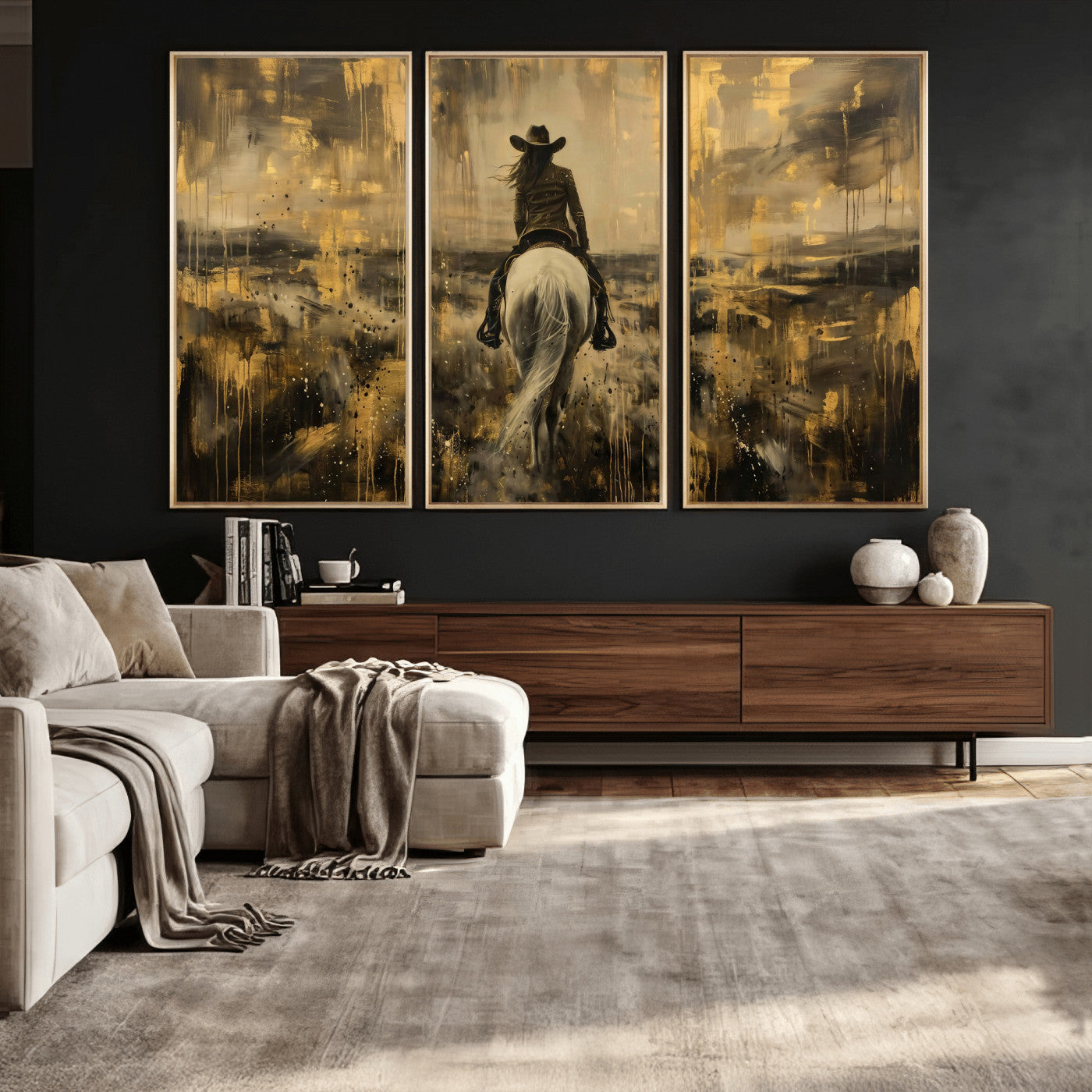 20465530-MGV-CV-36X24 - Cowgirl Wall Art Canvas Print, Western Horse Rider Wall Art, Framed Wall Art Ready to Hang