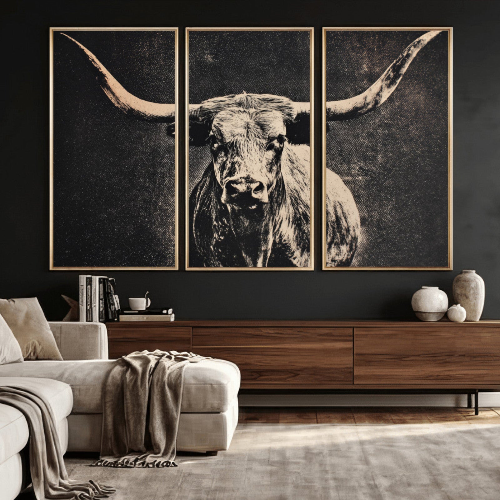 27394218-MGV-CV-36X24 - Vintage Texas Longhorn Bull Wall Art Canvas Print, Cow Portrait Photography Print, Framed Wall Art Ready to Hang