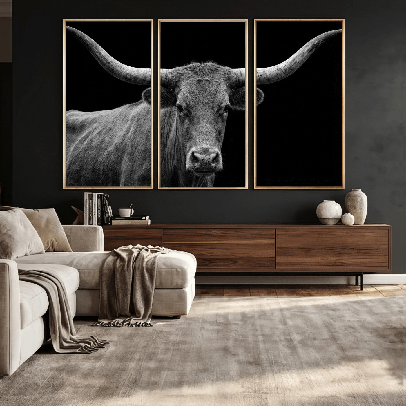 32601430-MGV-CV-36X24 - Texas Longhorn Bull Wall Art Canvas Print, Cow Portrait Photography, Framed Wall Art Ready to Hang