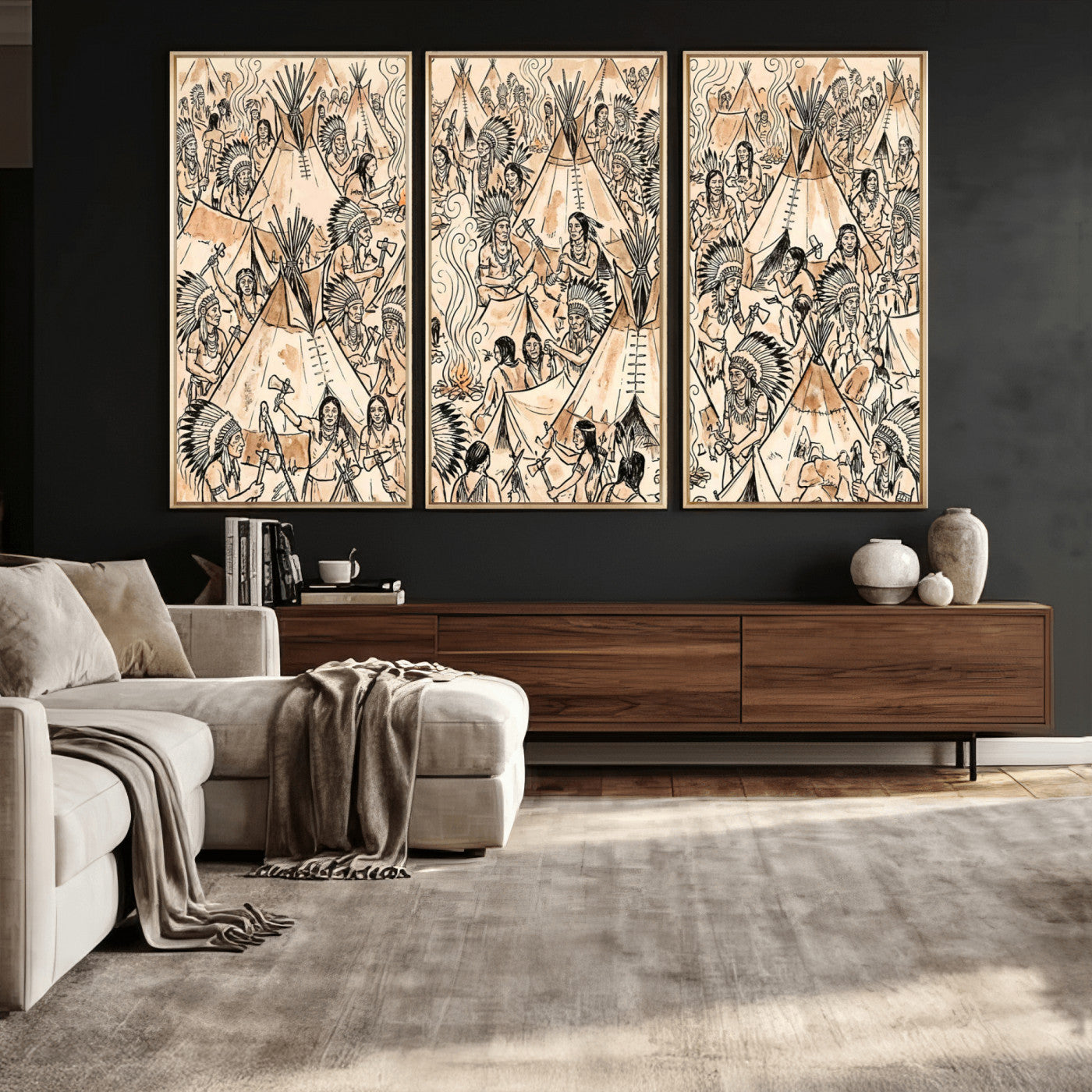 72739176-MGV-CV-36X24 - Farmhouse Animals Wall Art Canvas Print - Abstract Farm Animal Drawing Mid-Century Wall Art for Cabin Decor