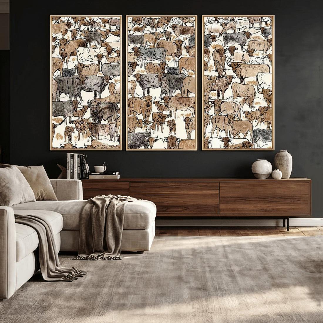 Abstract Longhorn Wall Art Canvas Print, Cow Animal Drawing
