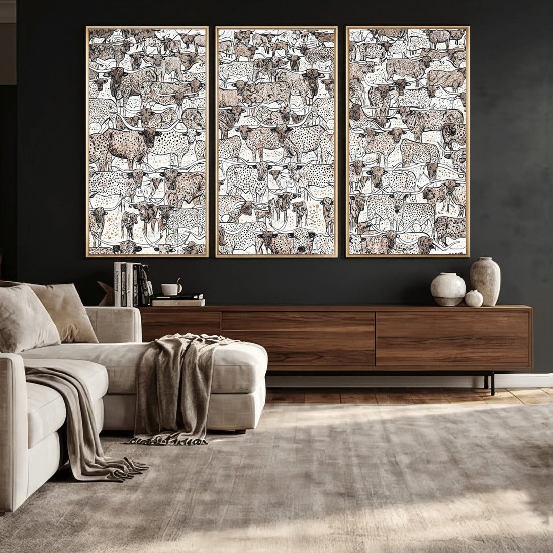 Abstract Texas Cow Wall Art Canvas Print, Farm Longhorn Art for Cabin Decor