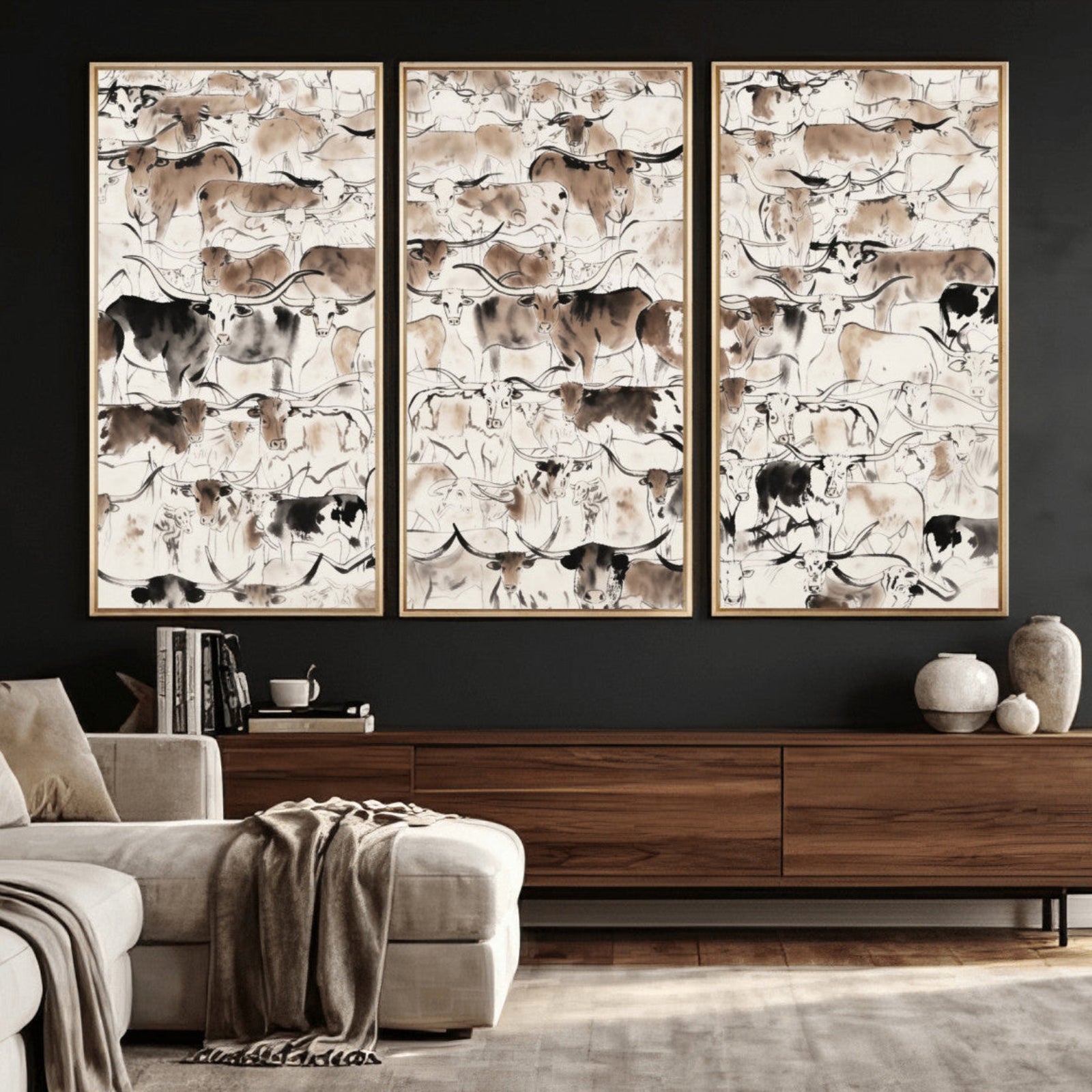 66685375-MGV-CV-36X24 - Farmhouse Animals Wall Art Canvas Print - Abstract Farm Animal Drawing Mid-Century Wall Art for Cabin Decor