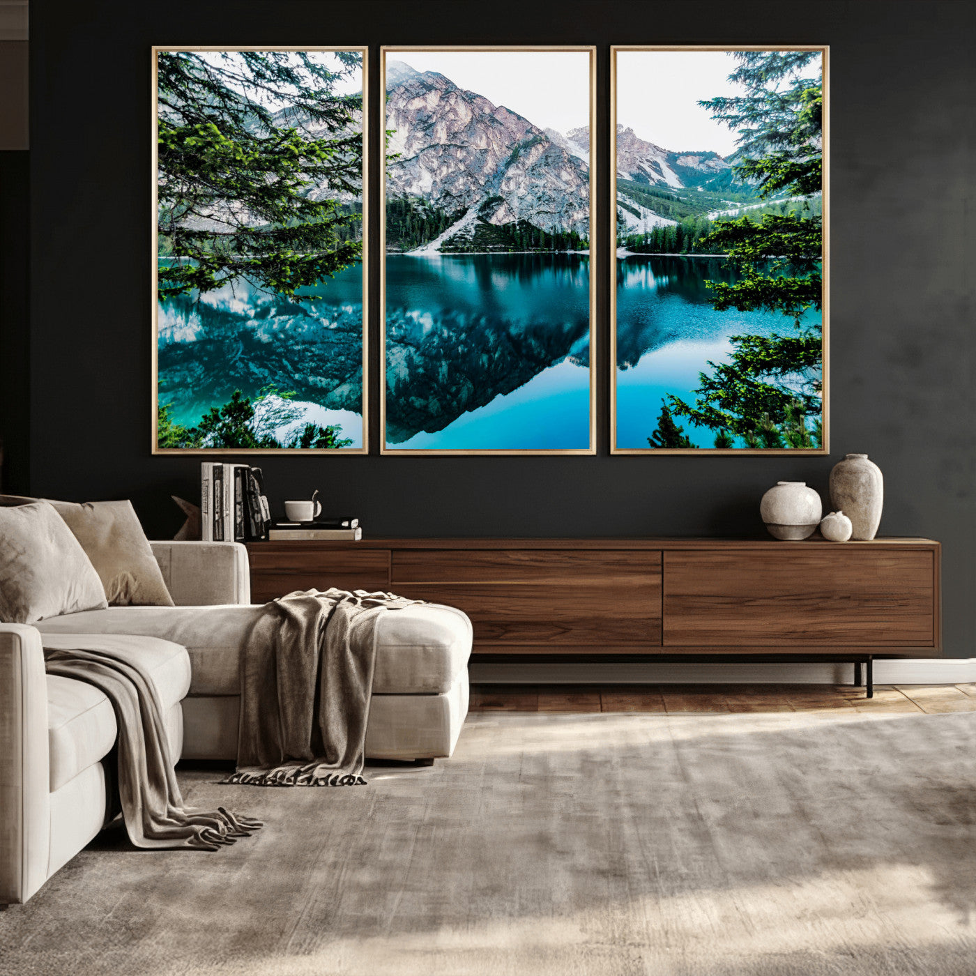 61202865-MGV-CV-36X24 - Alpine Mountain Lake Wall Art Canvas Print – Turquoise Reflection Landscape Photography Artwork Print for Living Room, Cabin, and Nature Home Decor