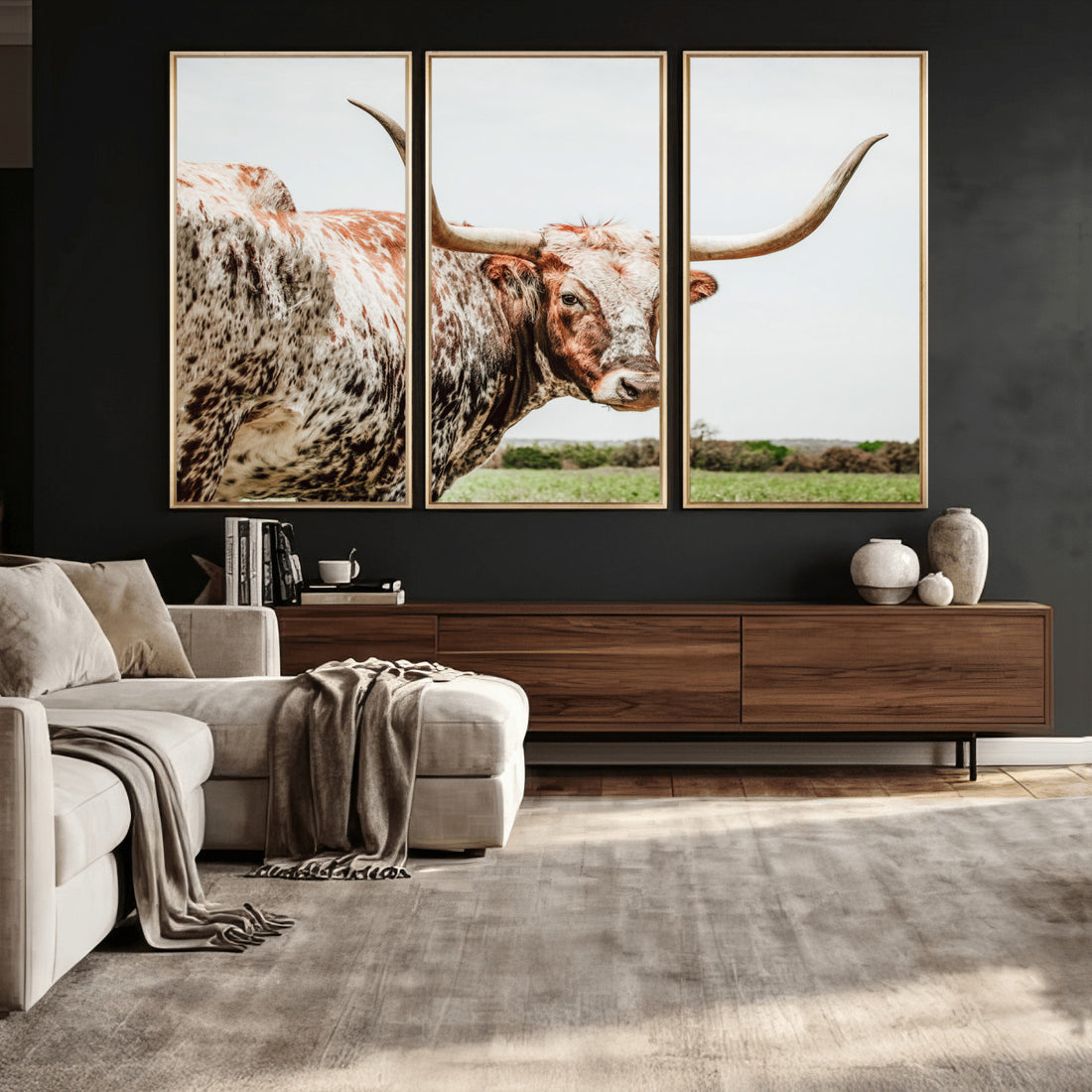 Texas Cattle Longhorn Wall Art Canvas Print for Farmhouse Decor