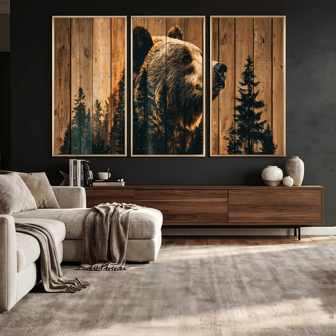 Rustic Bear Wall Art Canvas Print, Woodland Wildlife Artwork for Cabin and Lodge Decor