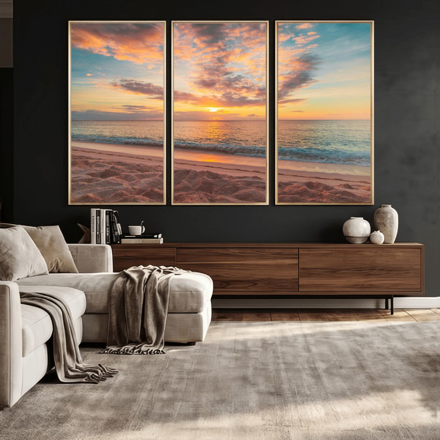 47151409-MGV-CV-36X24 - Sunset Beach Walk Wall Art Canvas Print – Soft Coastal Photography Artwork Print for Bedroom, Living Room, and Serene Home Decor
