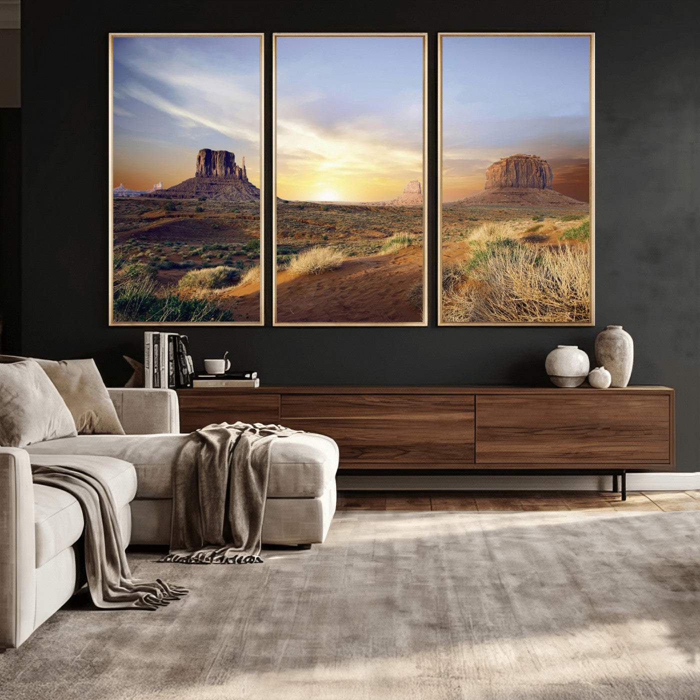 14901845-MGV-CV-36X24 - Monument Valley Desert Landscape Wall Art Canvas Print, Southwest Desert Rock Formation Canvas Print, Western Red Rock Panorama Art Printing