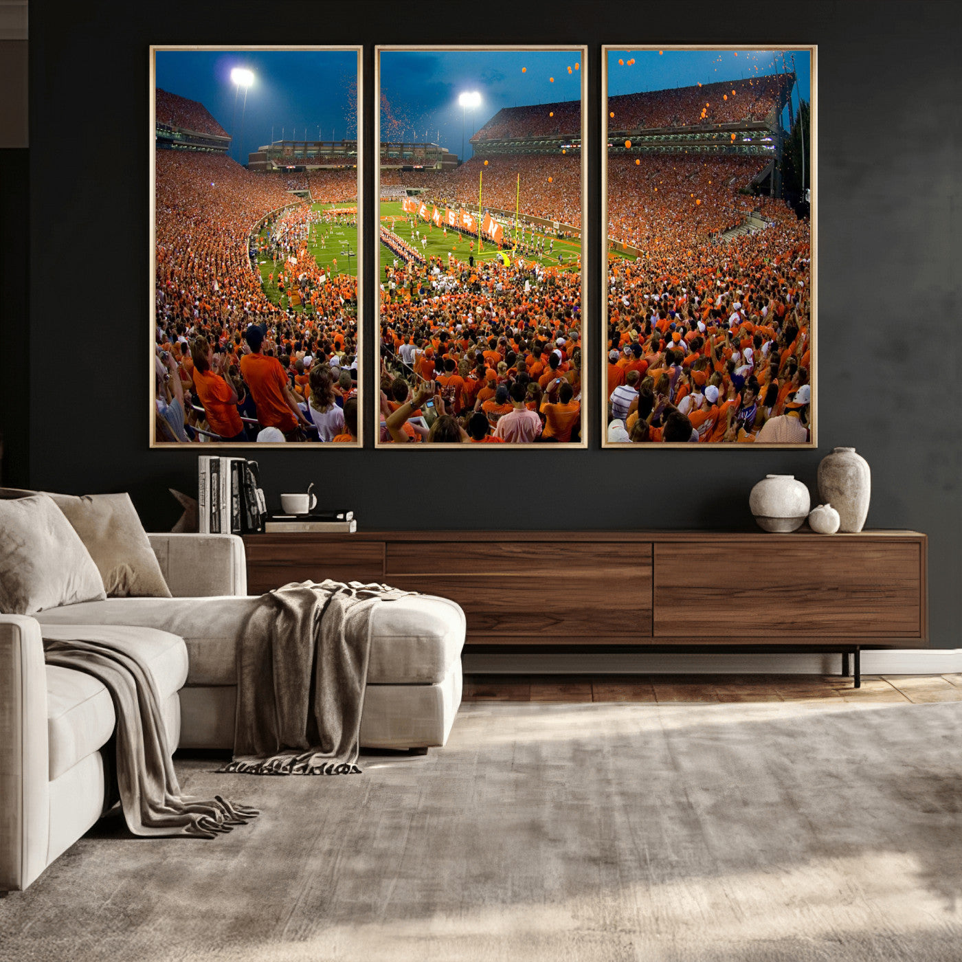 42850097-MGV-CV-36X24 - Clemson Tigers Memorial Stadium Wall Art Canvas Print, Death Valley Football Stadium Artwork, Packed Game Night Crowd Scene
