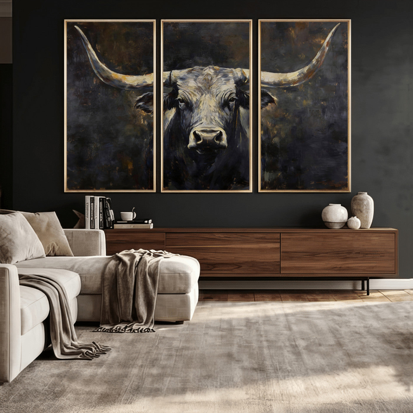23103630-MGV-CV-36X24 - Rustic Longhorn Bull Wall Art Canvas Print – Vintage Western Cattle Artwork for Farmhouse, Ranch, Cabin, and Office Decor