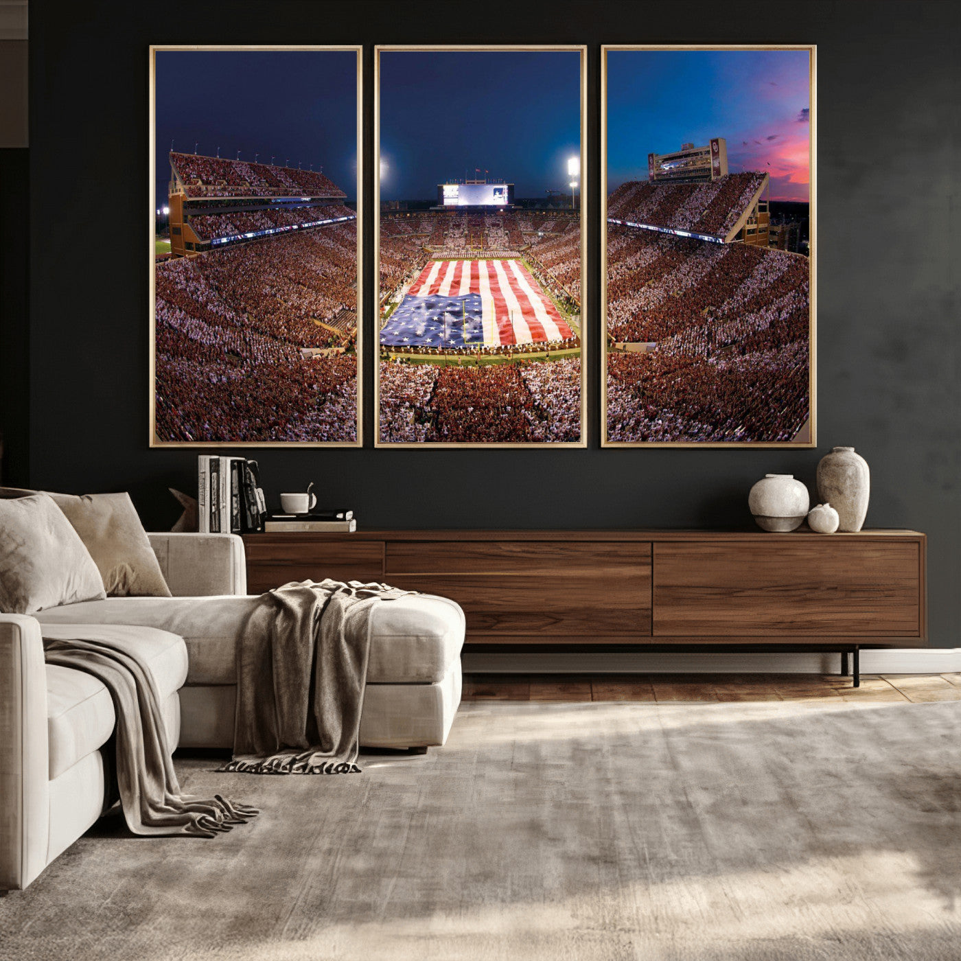 59917418-MGV-CV-36X24 - Oklahoma Memorial Stadium Wall Art Canvas Print – Oklahoma Sooners Football Artwork for Home, Office, and Sports Room Decor