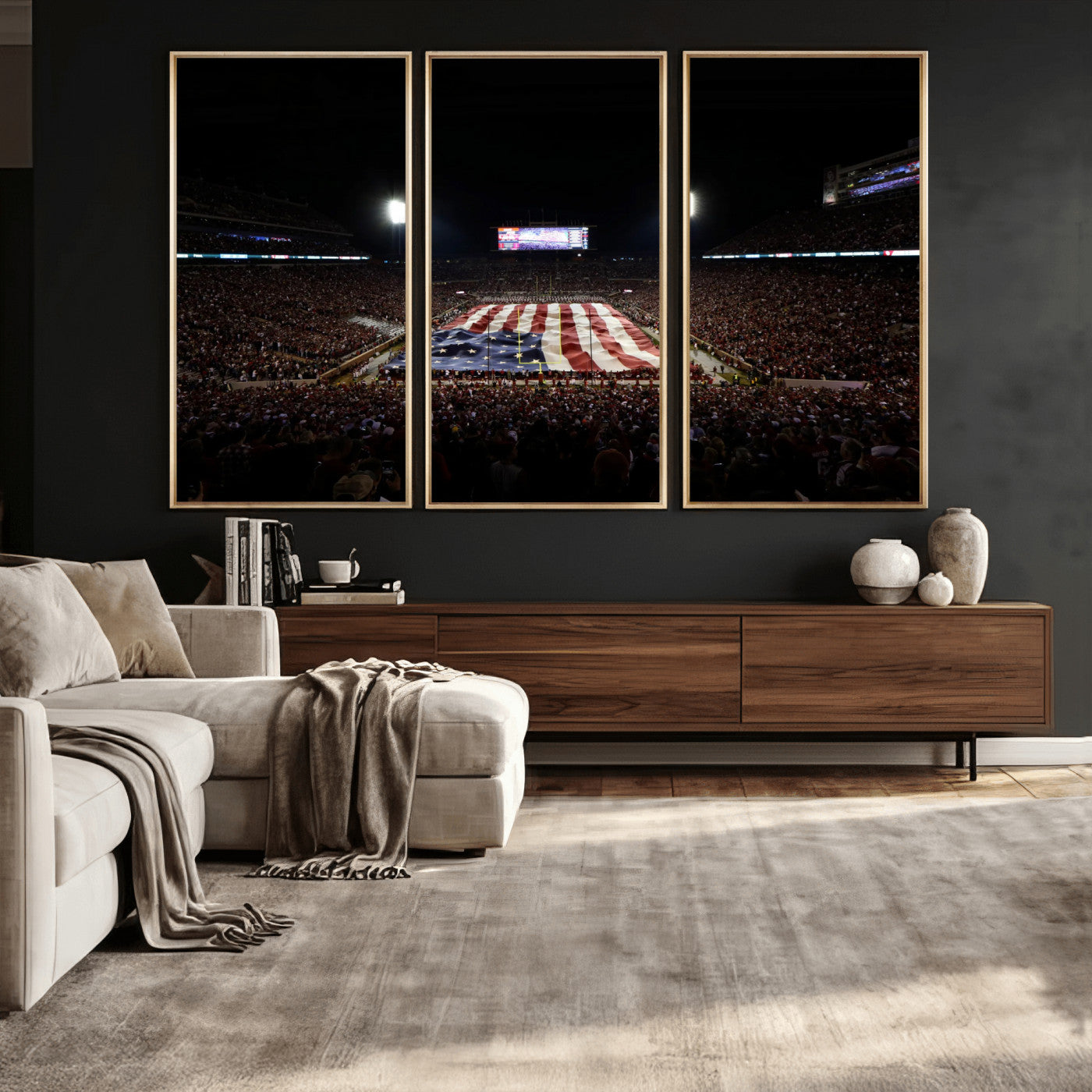 98418189-MGV-CV-36X24 - Oklahoma Memorial Stadium Wall Art Canvas Print – Oklahoma Sooners Football Artwork for Home, Office, and Sports Room Decor