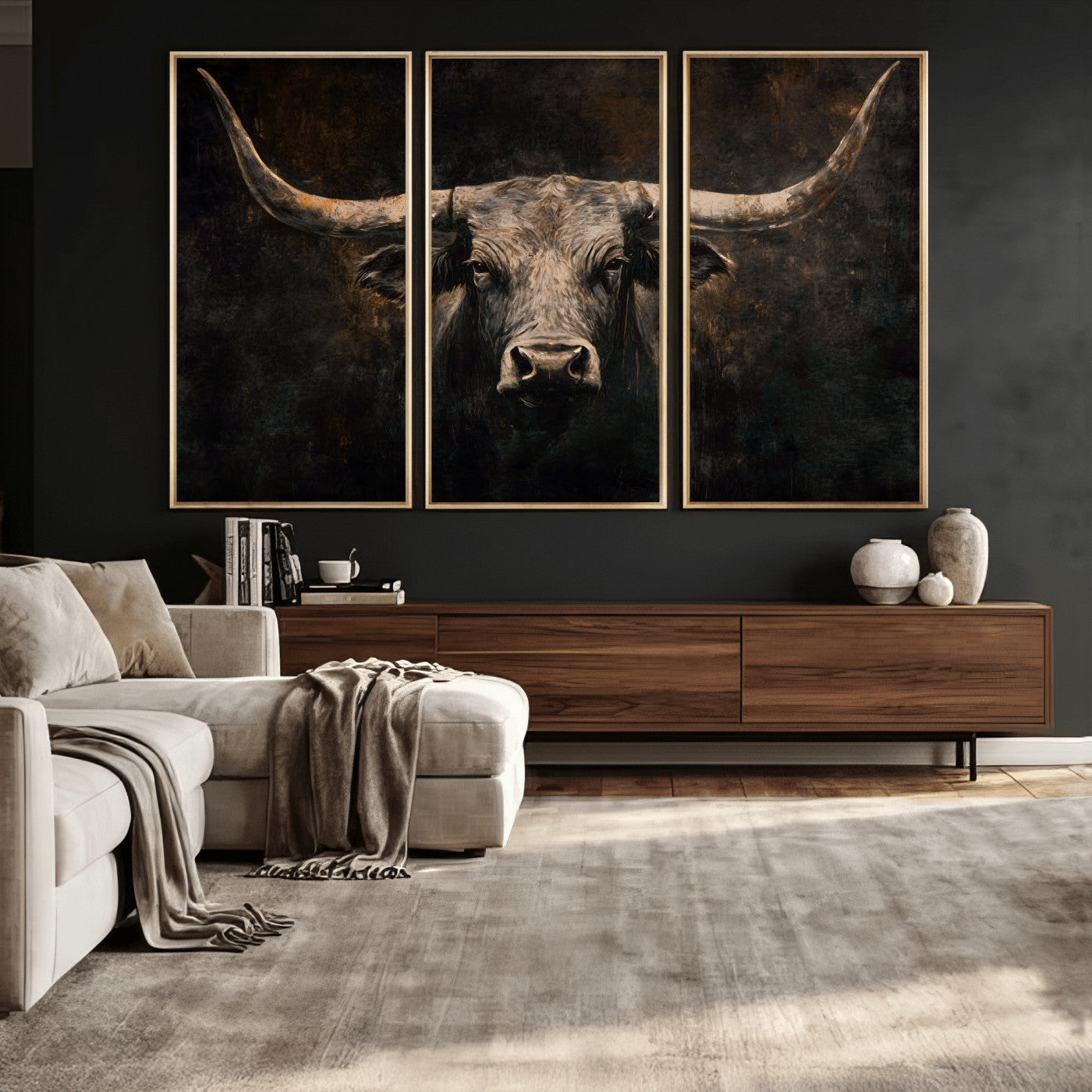 15731200-MGV-CV-36X24 - Vintage Longhorn Bull Wall Art Canvas Print – Rustic Western Cattle Artwork for Farmhouse, Ranch, Cabin, and Office Decor