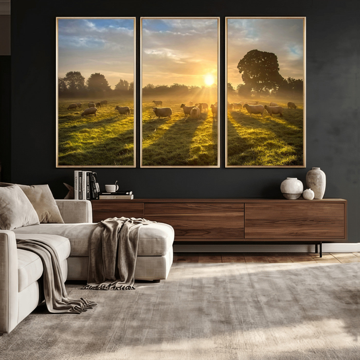 70307422-MGV-CV-36X24 - Sheep Pasture Wall Art Canvas Print – Rural Farm Animal Artwork