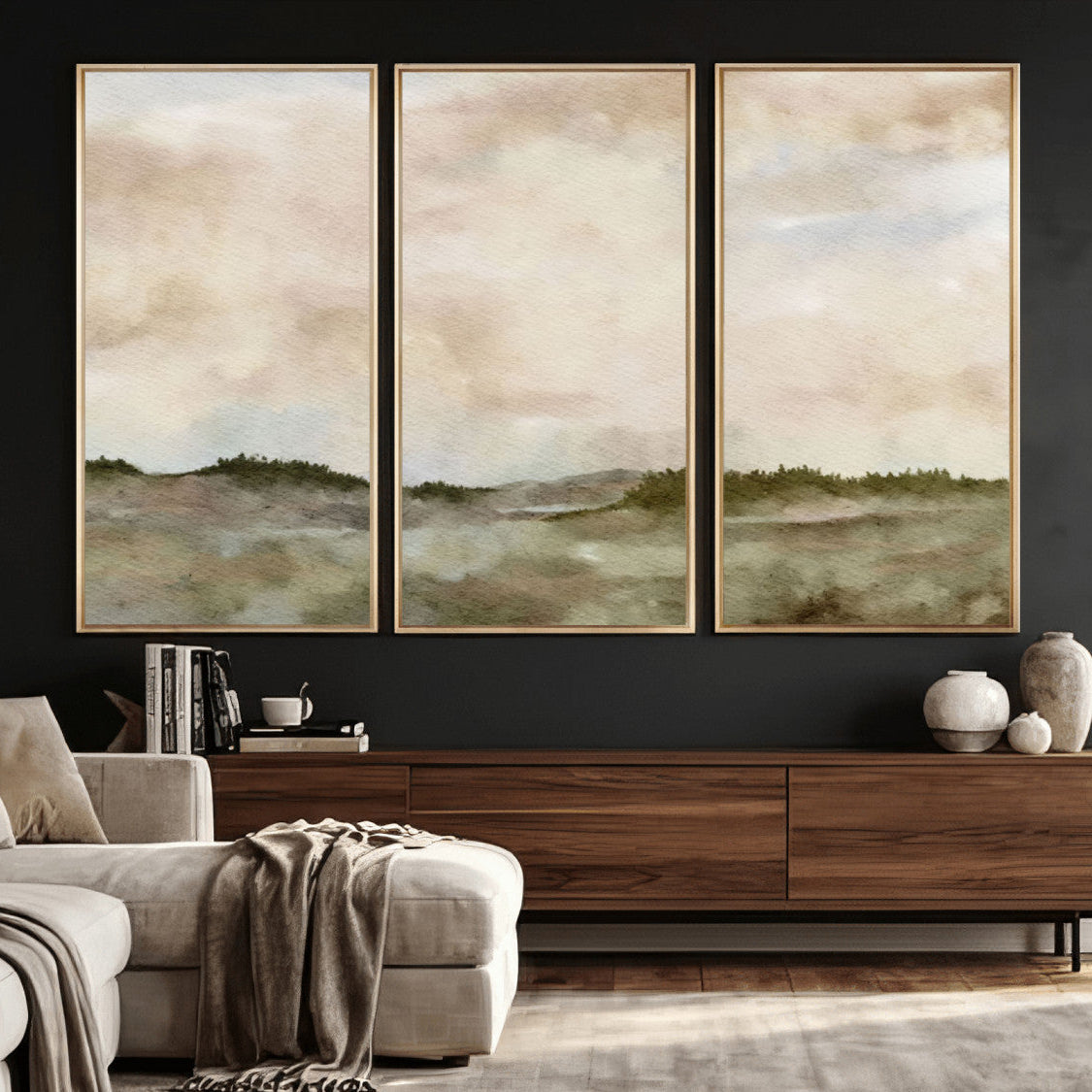 13578069-MGV-CV-36X24 - Abstract Landscape Wall Art Canvas Print, Watercolor Pastoral Landscape Painting Wall Decor for Modern Farmhouse Interiors