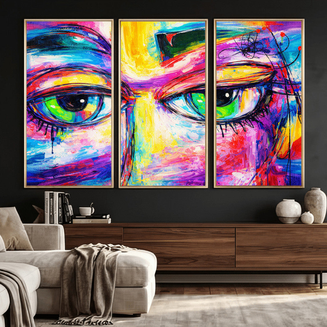 99390655-MGV-CV-36X24 - Colorful Abstract Face Wall Art Canvas Print – Modern Pop Art Portrait Artwork for Contemporary Living Room Decor