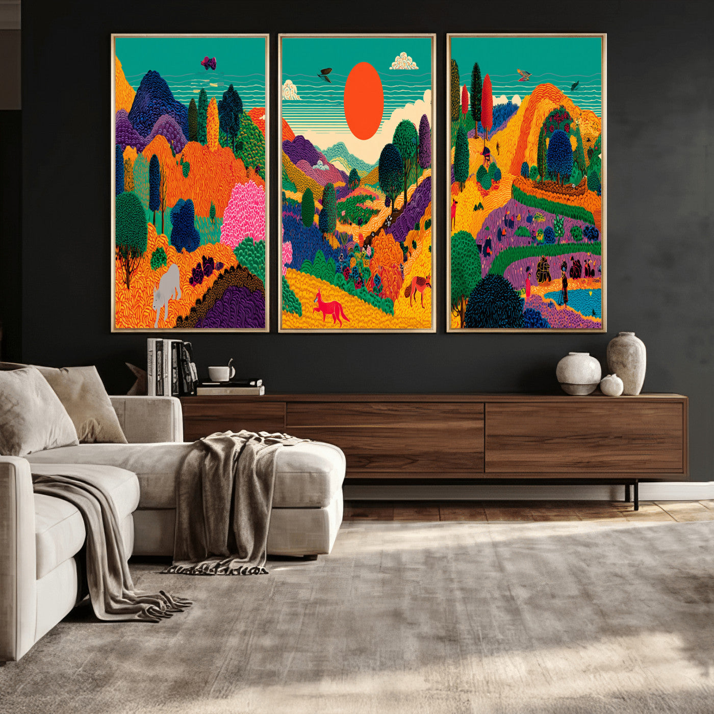 45710397-MGV-CV-48X32-3P - Colorful Japanese Landscape Print: Maximalist Panoramic Wall Art