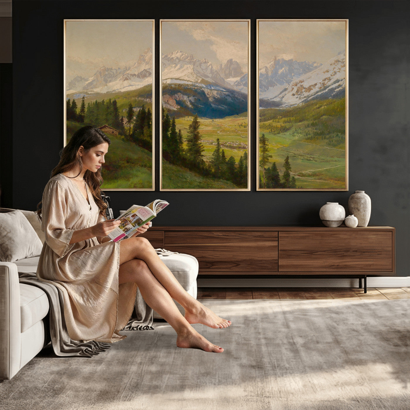 23120262-MGV-CV-36X24 - Konrad Petrides View from Mount Helm Canvas — Austrian Alpine Oil Painting Print | Tyrol Dolomites Mountain Wall Art | Vintage Landscape Gift