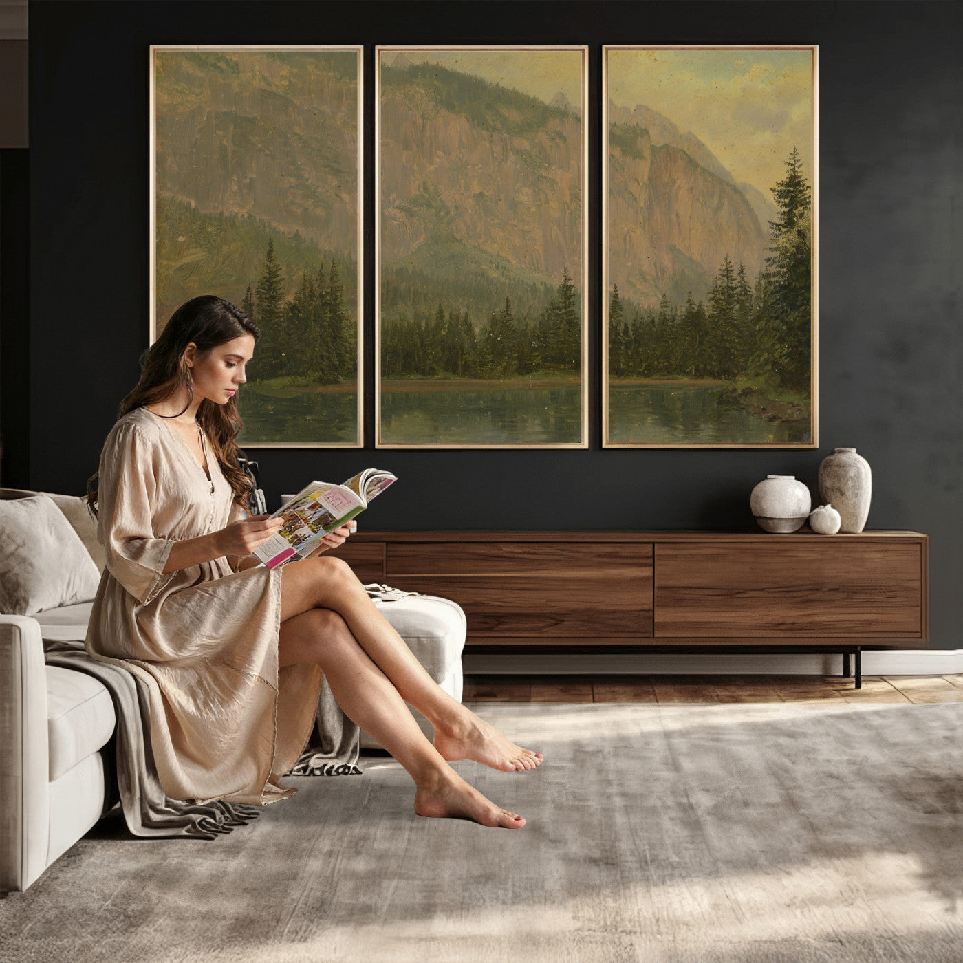 76844524-MGV-CV-36X24 - Frederic Edwin Church Hintersee Canvas Print, Hudson River School Mountain Lake Painting 1868, American Romantic Landscape, Vintage Nature Wall Art