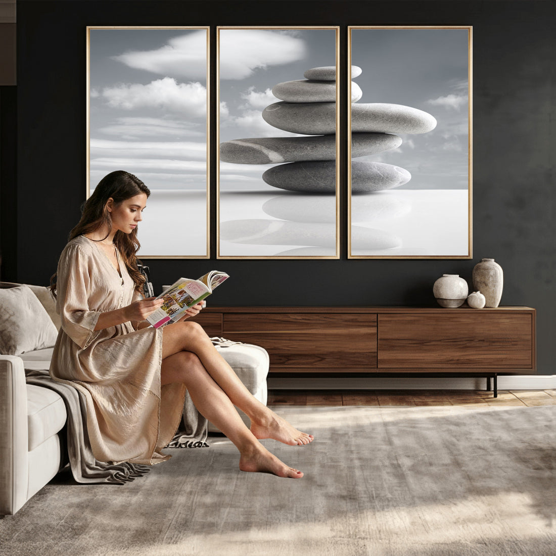 Zen Stone Wall Art Canvas Print, Balanced Rock Stack Spa Decor